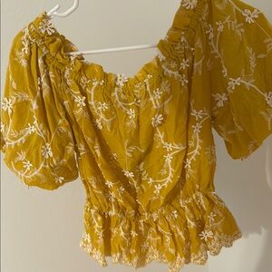 Yellow Floral Embroidered Women's Top